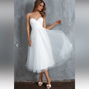 Sweetheart Neckline White Tea Dress